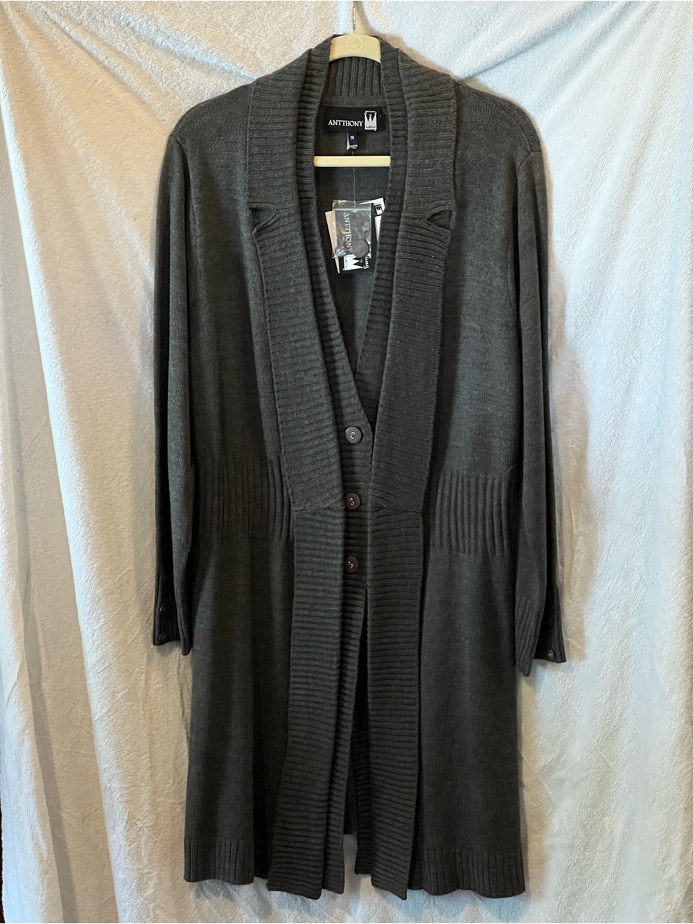 Antthony Charcoal Shawl-Collar Long Cardigan